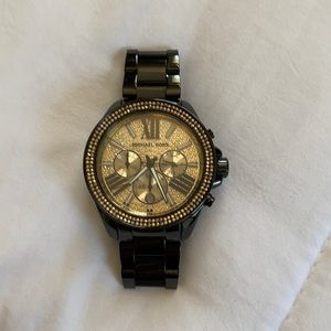 Black Michael kors watch with gold rhinestones